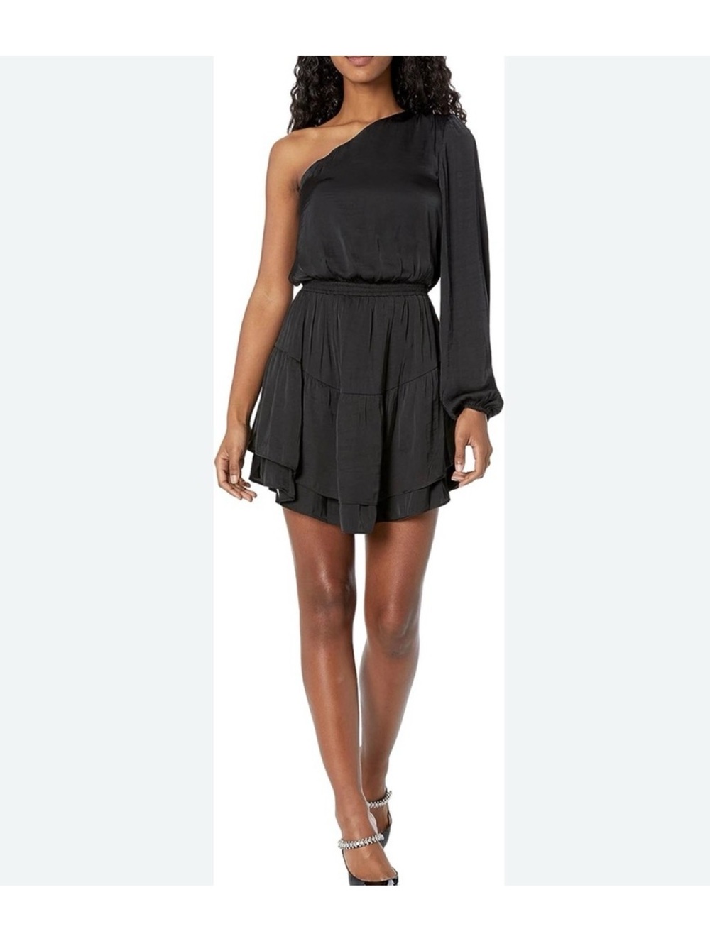 Steve Madden Zinnia Dress One Shoulder Tiered A-line Skirt In Black Size L